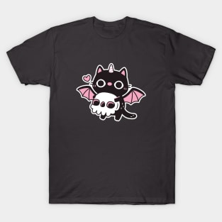 Cute Flying Demon Black Cat Holding Skull T-Shirt